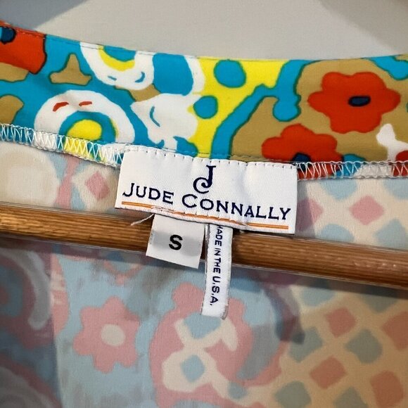 Jude Connally Dress Printed Blue 3/4 Ruffle Sleeve Cruise Shift Small Travel - Picture 5 of 5